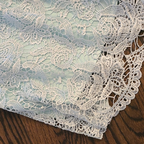 Mint Green Lace Backless Dress - Picture 2 of 4